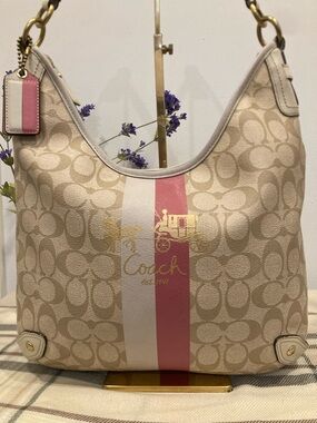 Coach Chelsea Signature Stripe Canvas Leather Shoulder Bag